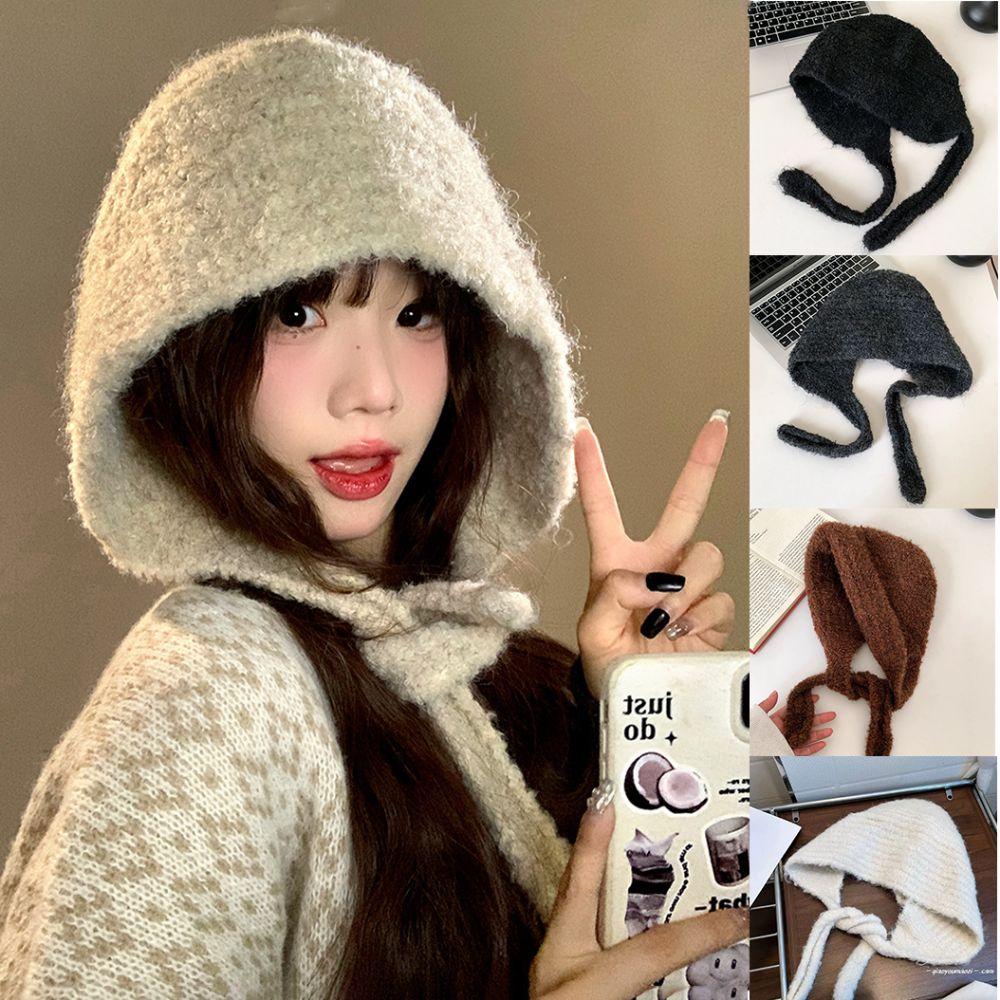 Thickened Ear Protection Hat Windproof Knitted Beanies Bonnet Cute Plush Earmuffs Cap  Women
