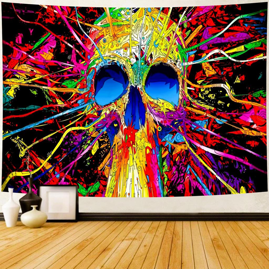Skeleton Butterfly Tapestry Pink Goth Skull Hippie Mushroom Plants Floral Boho Tapestry Fantasy Abstract Moon Phase Flower