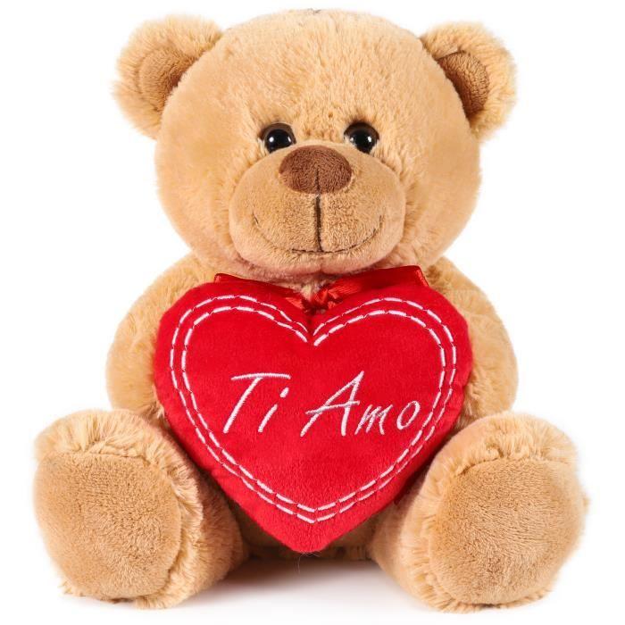 Peluche - BRUBAKER - Nounours - 25 cm - Brun - Cœur en Peluche 'Ti Amo' Inclus