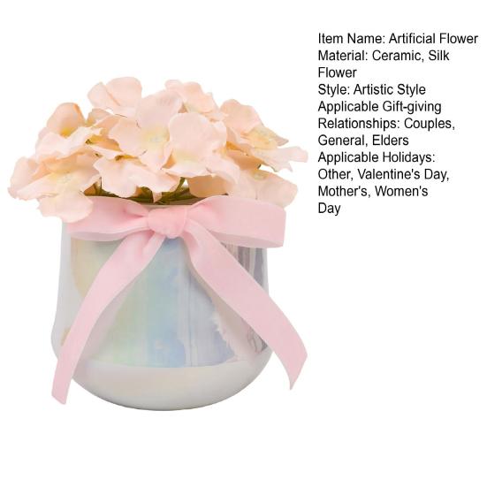 Künstliche Blume in Keramikvase mit Seidenband Weiches Realistisches Kunstblumen-Arrangement Heim Schreibtisch Tischplatte Dekoration