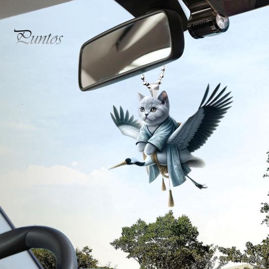 Christmas Acrylic Cats Car Pendant with Lanyard Cute Cat Decoration Backpack Keychain Hanging Ornament for Car Mirror