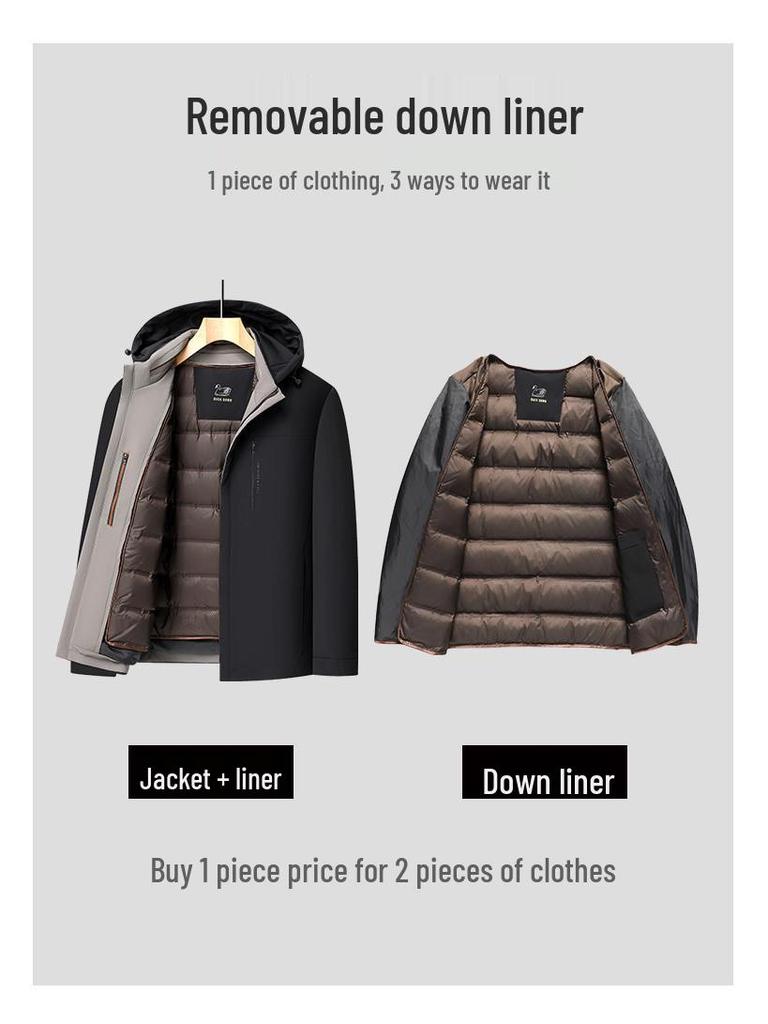 2025 Men's High-End Mid-Length Down Jacket with Detachable Liner - Cold-Proof and Casual for Autumn/Winter
