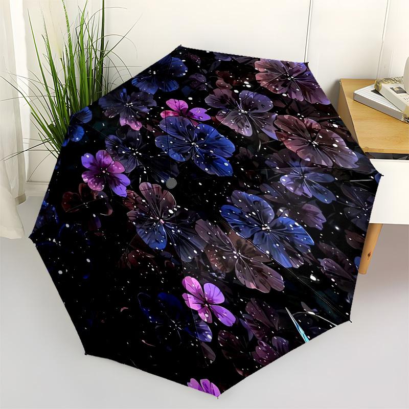 1pc Floral Night Garden Pattern Umbrella with Plastic Handle,Vibrant Cartoon Pattern,Multi-functional UmbrellaPT158