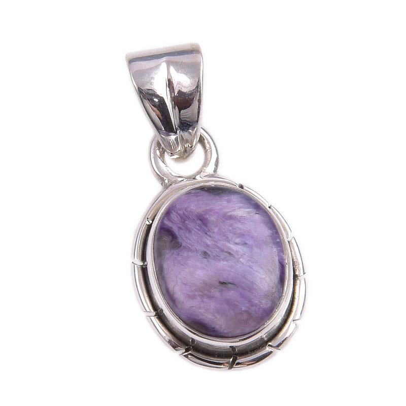 Natural Charoite Gemstone Handmade 925 Solid Sterling Silver Pendant 1.25'' O9e50