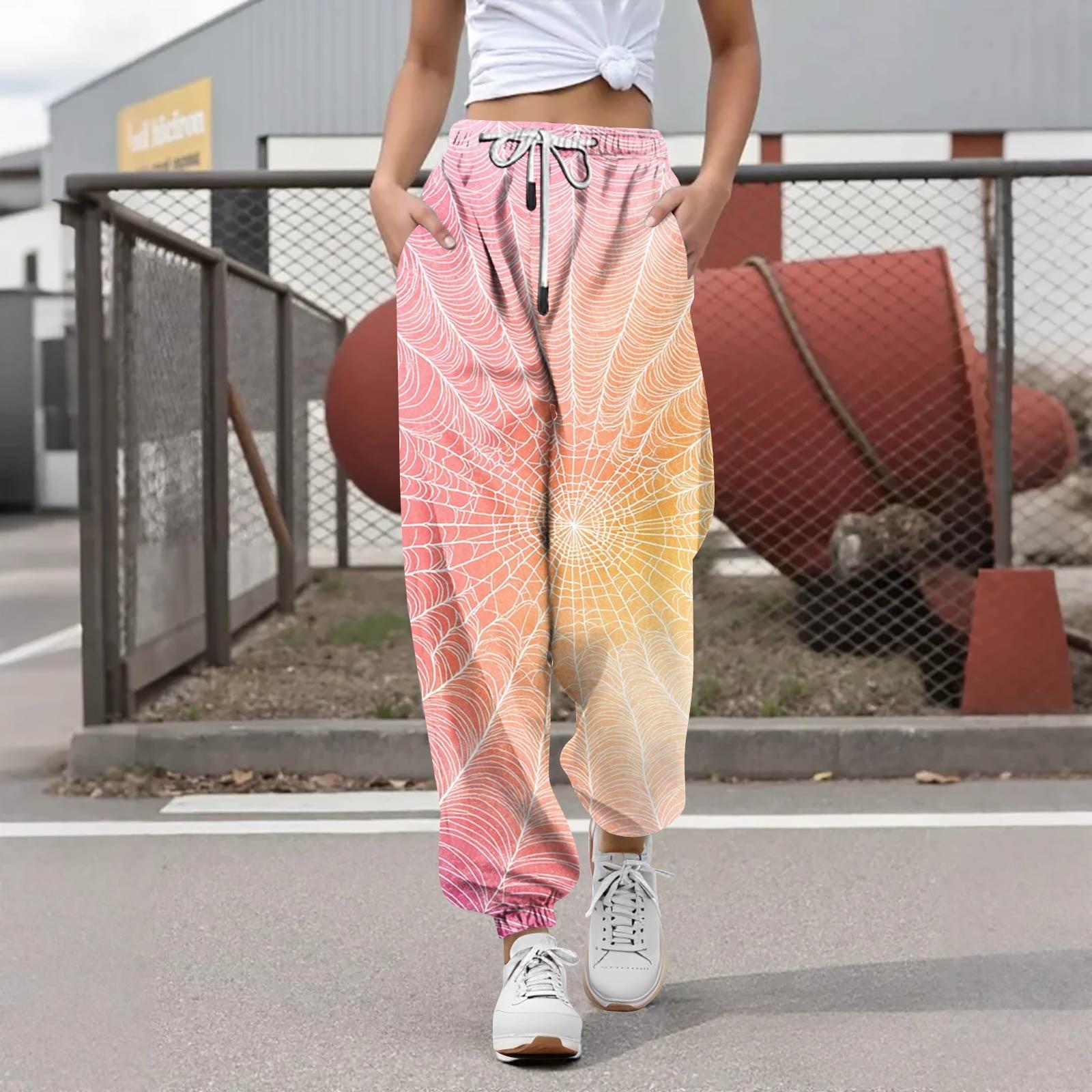 

Женские повседневные модные брюки для отдыха с принтом на Хэллоуин, спортивные штаны, брюки с эластичной резинкой на талии, брюки со шнурком S розовый