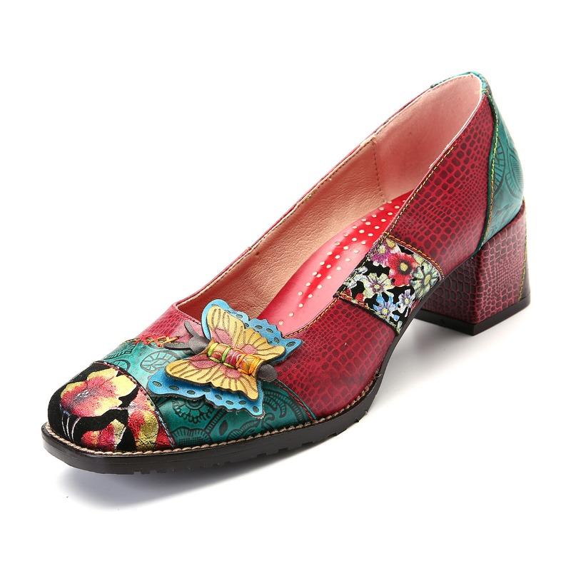 

Export large size Guangzhou shoes spring and summer fashion coloring butterfly splicing process single shoes four seasons shoes 36 красный