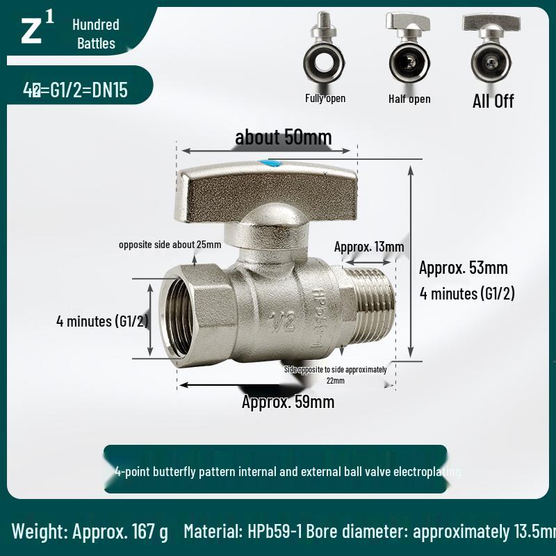 Adjustable Copper Ball Valve for Water Pipes, 2 to 6-Minute Flow Control, 4-Point Threaded Tap