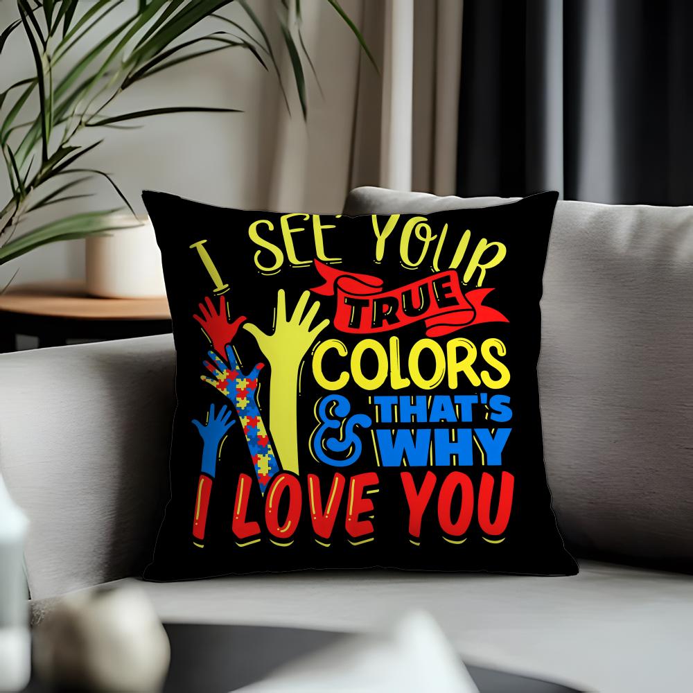 Trending AAutism Support Puzzleable Cushion Cover Antidustmite Pillowcase Invisible Zipper Silky Short Plush Sofa Cushion Cover
