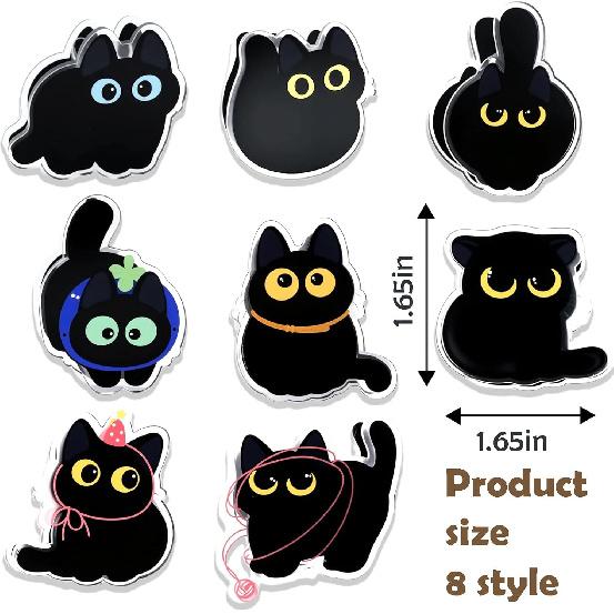 8 PCS Cute Chip Clips, Food Bag Clips, Black Cat Shaped Chip Clip, Acrylic Kitchen Snacks Clip for Airtight Seal Food Storage, Paper Storage