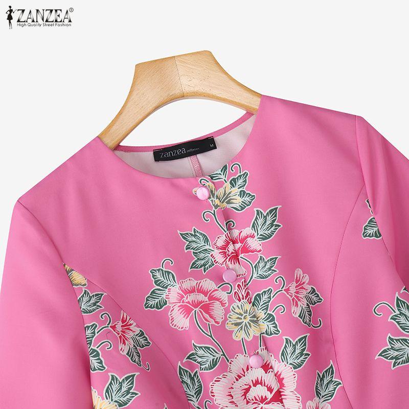 ZANZEA Women Round Neck 3/4 Sleeve Floral Print Casual Blouse