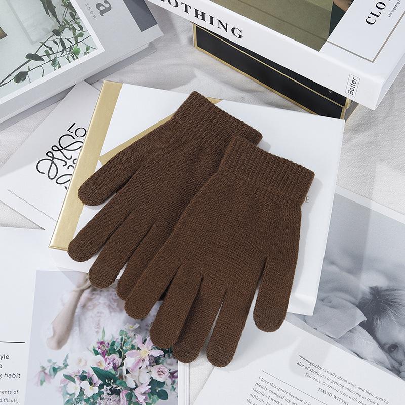 1 Pair Thickened Full-Finger Knitted Solid Color Warm Gloves, Unisex, Suitable for Outdoor Cycling in Autumn and Winter