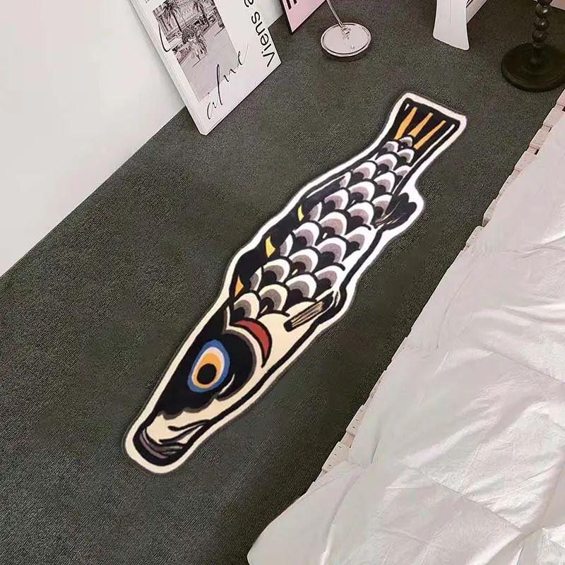 VIKAMA Creative Koi Carpets - Curved Dormitory Bedside Rug for Bedroom - Soft and Slip-resistant Floor Mat for Home Decoration
