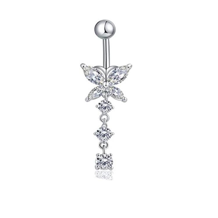 Heart-shaped Round Piercing Jewelry Navel Ring, Copper Inlaid Zircon Stainless Steel Navel Nail