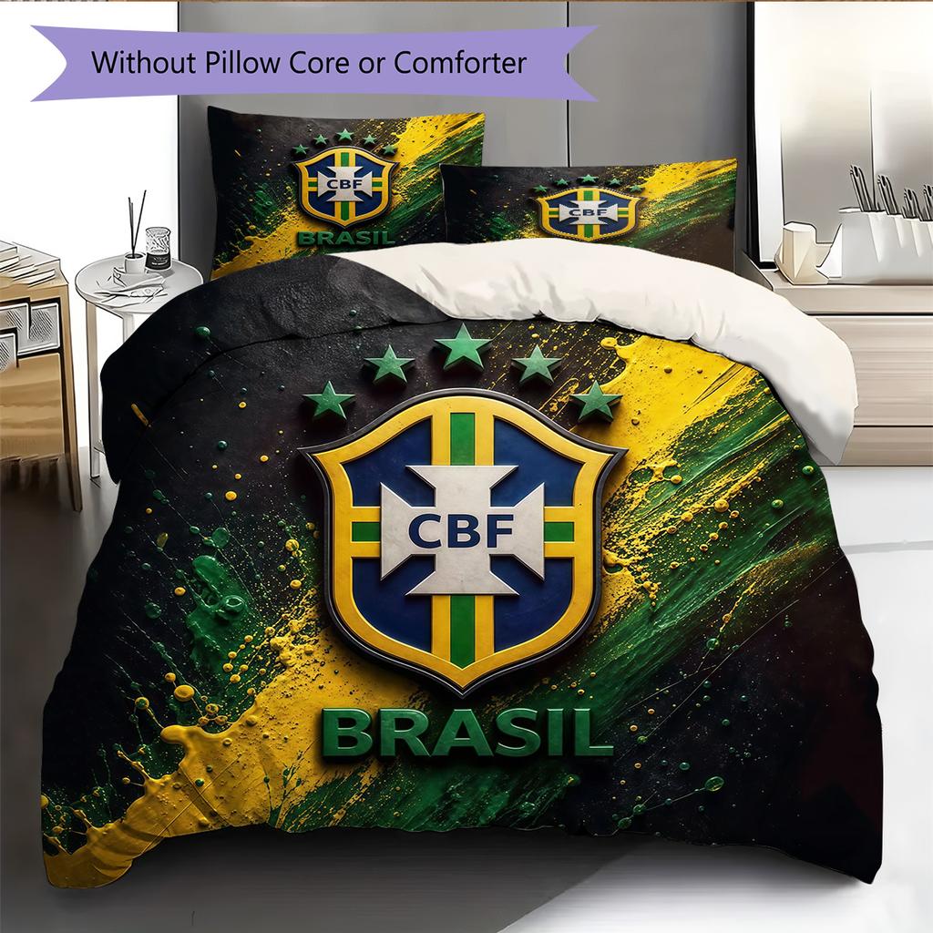 Brazil National Football Team2 Pattern Bedding Quilt Set Home Decoration Gift (1 * duvet cover + 2 * pillowcase without core)