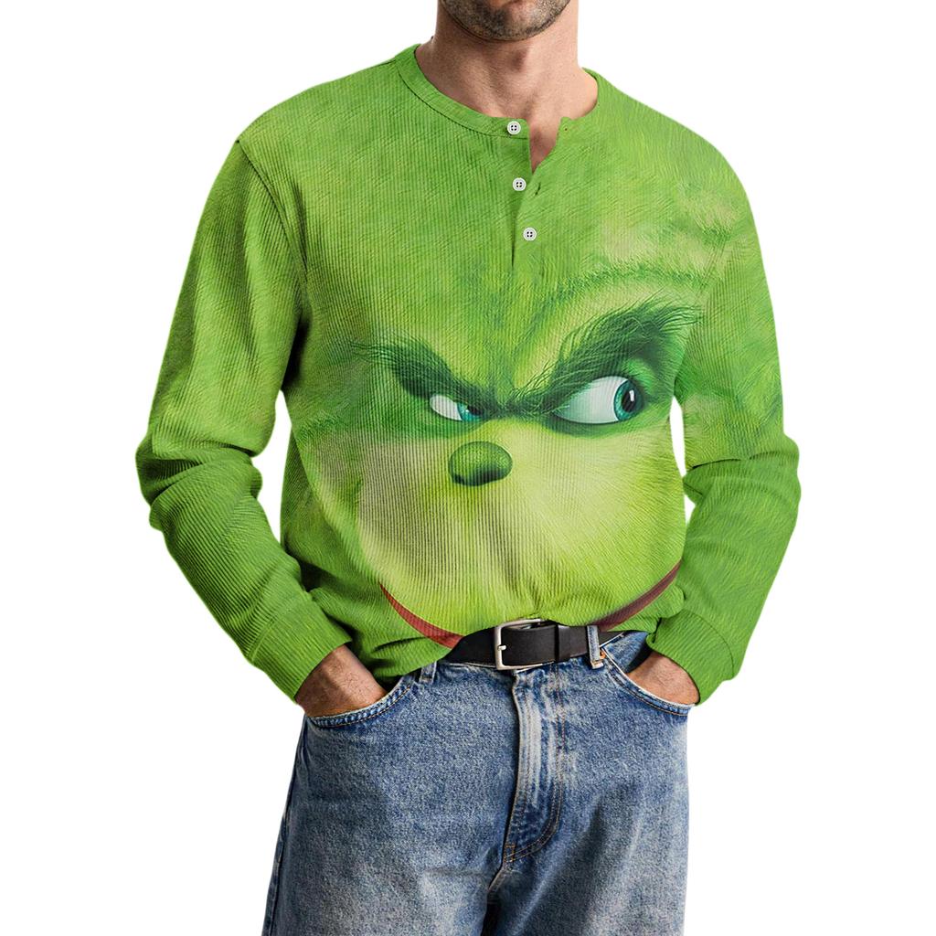 Men's Casual Knit Button-Up Long-Sleeve Shirt