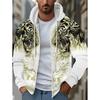 Herren Kapuzenpullover mit Reißverschluss und Tiger-Grafik, Langarm, Lässiger Outdoor-Mode-Mantel mit Kordelzug und Taschen, Reißverschluss-Kapuzenpullover für den Mann