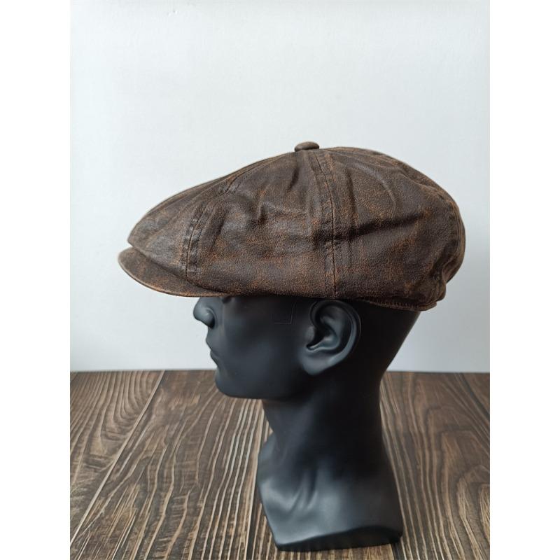 Vintage Washed Octagon Newsboy Cap For Men Women, British Retro Large Size Flat Brim Hat