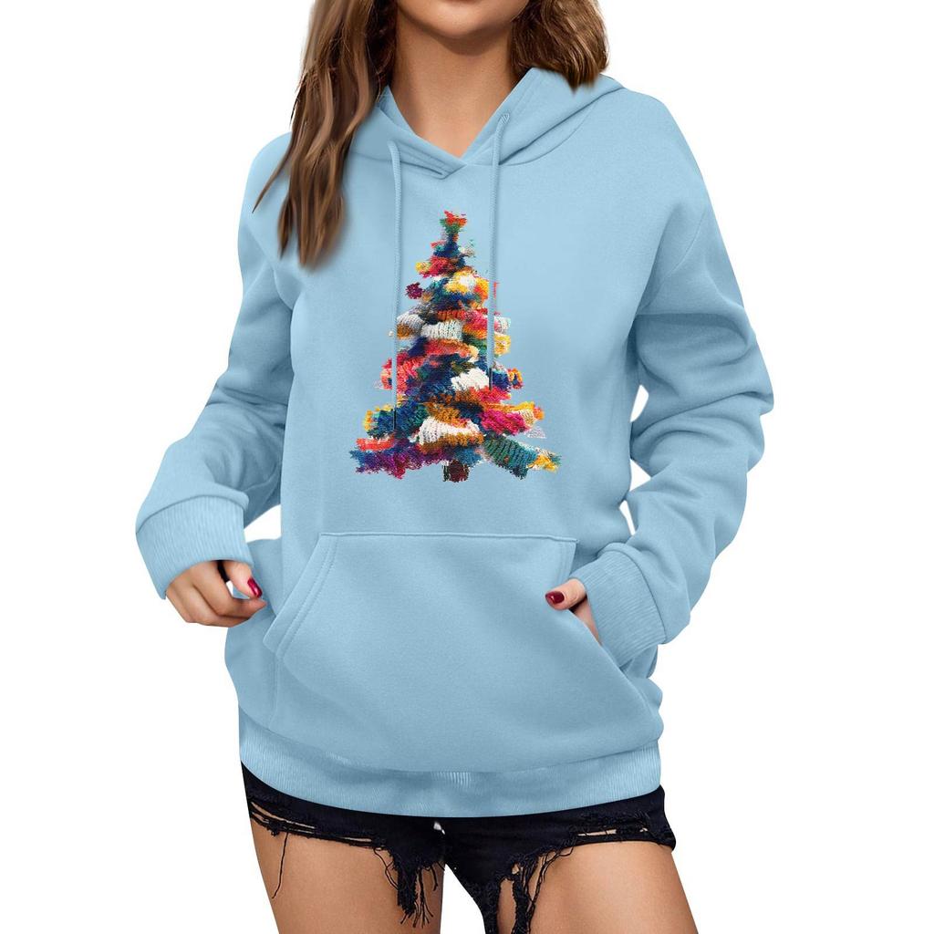 Women's Winter Christmas Printed Pullover Hooded Sweatshirt Fleece Long Sleeve Sweatshirt