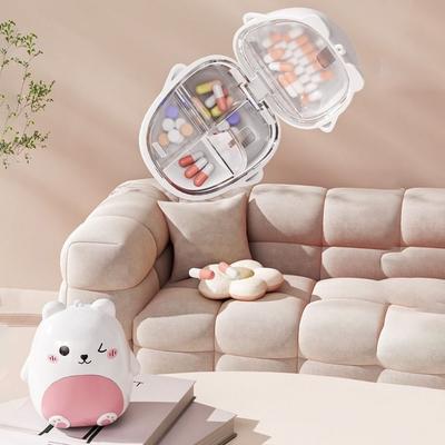 Portable Plastic Cartoon Bear Pill Box 5-Compartment Sealed Mini Pill Case Leak-proof Lightweight Medicines Dispenser Going Out