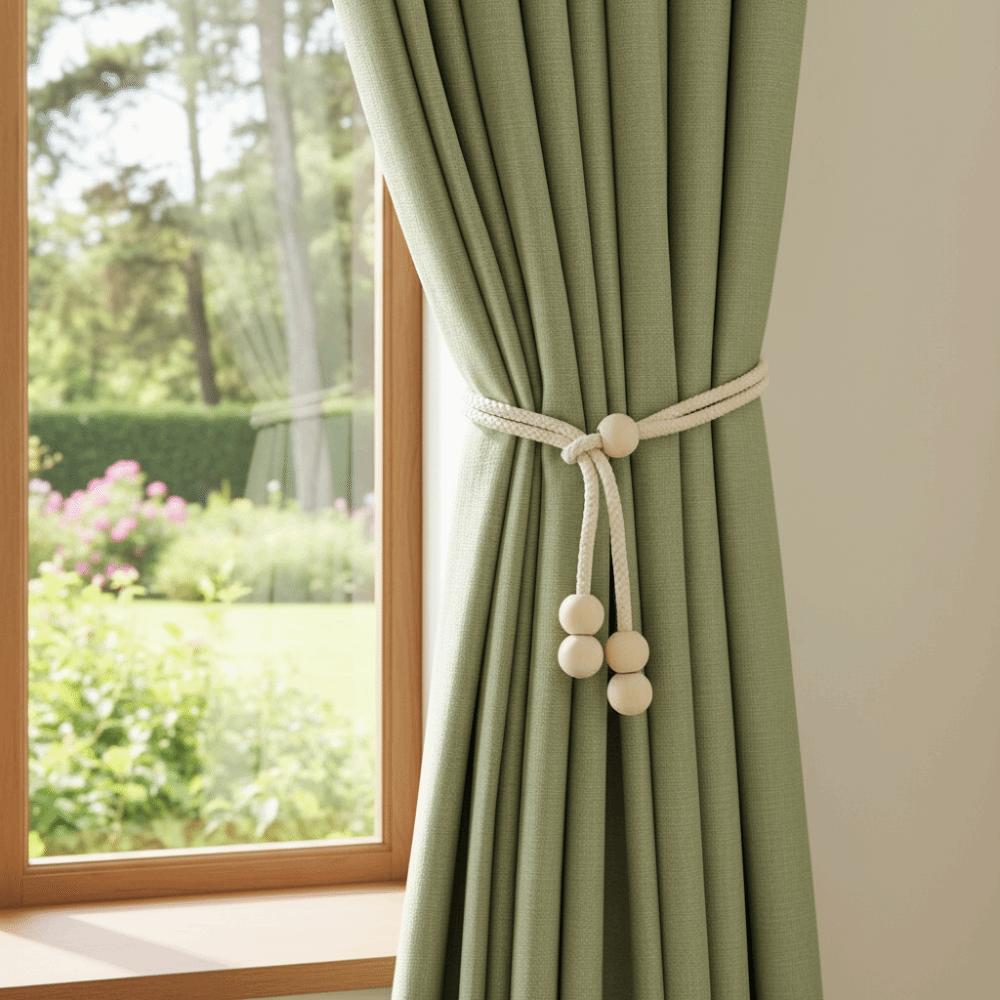 Adjustable Curtain Tie Straps Minimalist Soft Curtains Tie Rope Anti-Slip with Wooden Bead Curtain Tiebacks Dormitory
