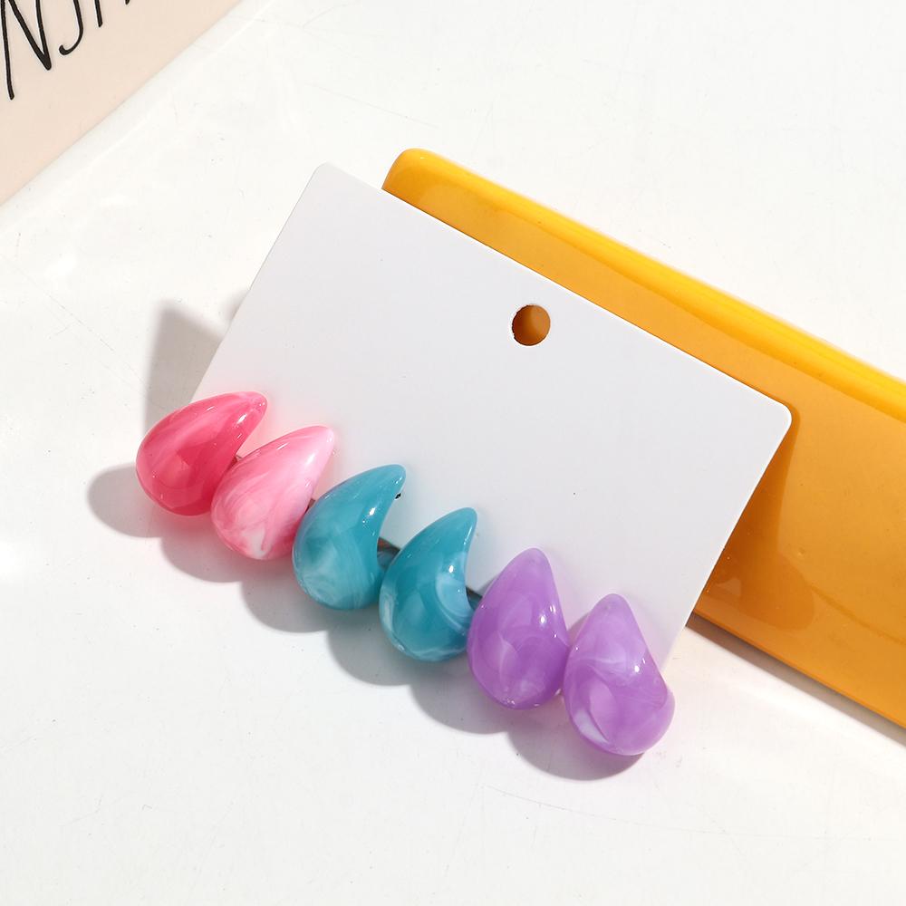 3 Pair New Korean Vintage Water Drop Acetate Resin Stud Earrings For Women Versatile Niche Temperament Girl Ear Jewelry Gifts