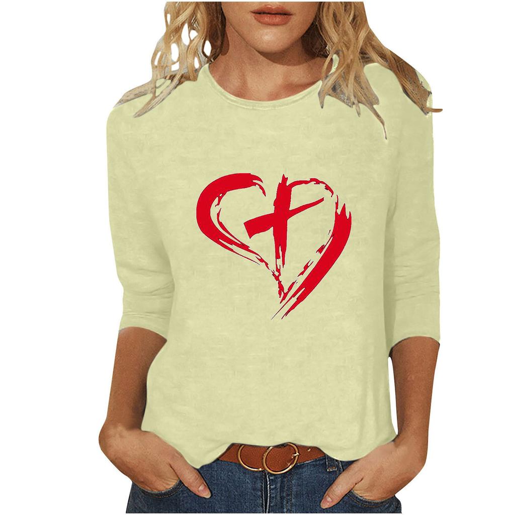 Round Neck 3D Cross Printed Top Fashionable Casual Long Sleeved Women's T-shirts