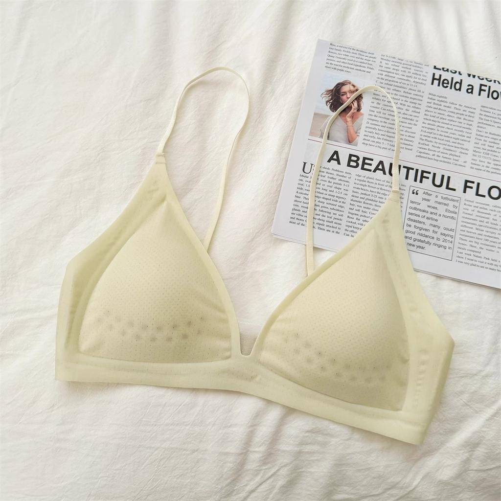 Summer breath bra ultra-thin small-breasted underwear women's French deep V invisible thin shoulder strap jelly strip seamless bra