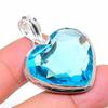 Lab Created Swiss Blue Topaz Pendant 1.7" Silver Tone Heart Cut Gemstone Jewelry