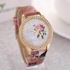 Fashion Chinese Pu Rose Wind Leather Lady Women Quartz Watch