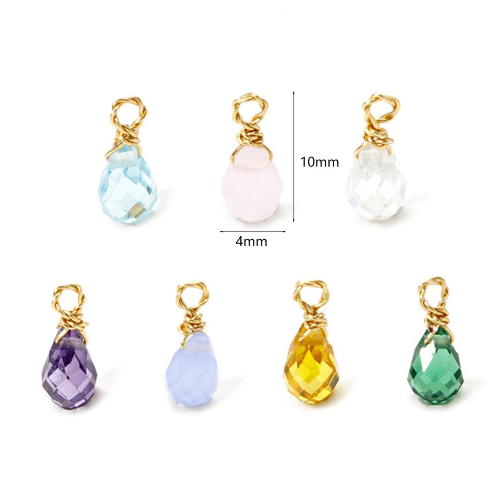 304 Stainless Steel Colorful Birthstone Jewelry Charms Mini Faceted Drop Pendant Necklace DIY Findings 10mm x 4mm, 2 Piece