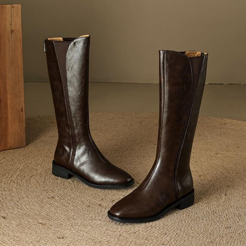 

Мода 2025 Новые женские сапоги с квадратным носком на высоком каблуке, сапоги до колена, из спилковой кожи, модные, для вечеринок, женская обувь, женские сапоги 34