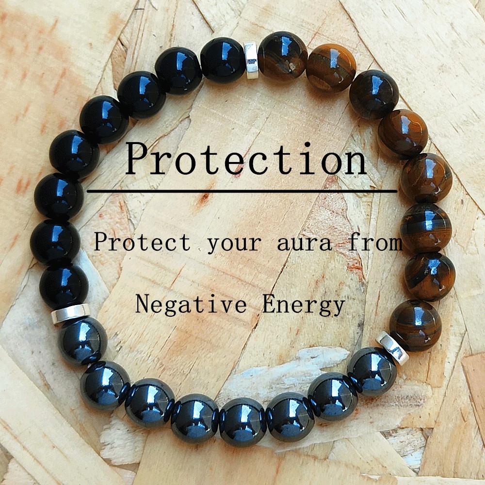 9-teiliges Naturstein-Armband-Set: Tigerauge & Amethyst Perlen Design