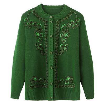 Grandma Sweater Coat Women's Knitted Cardigan Middle-Aged Elderly Mother's Clothes Spring Autumn Long Sleeve Top