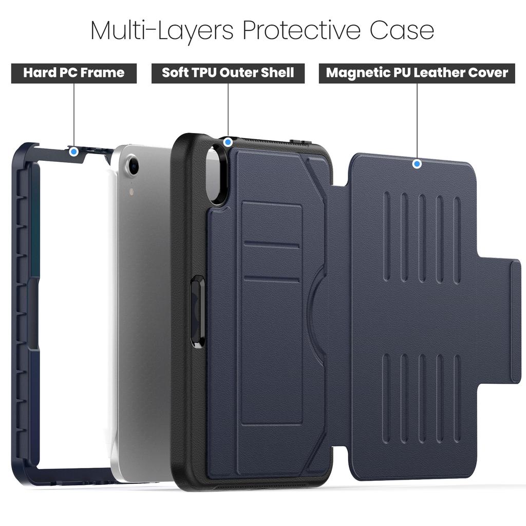 For iPad mini (2024)/(2021) Case with Card Slots PC + TPU + PU U-Shape Stand Tablet Cover
