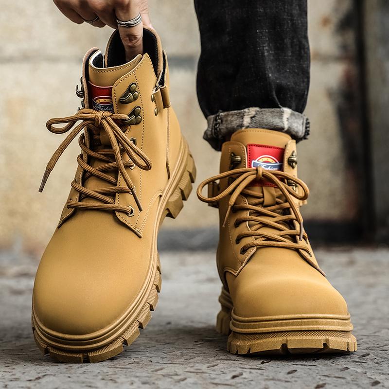 New Fashion Autumn And Winter Men's High Top Martin Boots Students Male Boys Trending Soft Sole Work Shoes Labor Protection Martin Sneakers