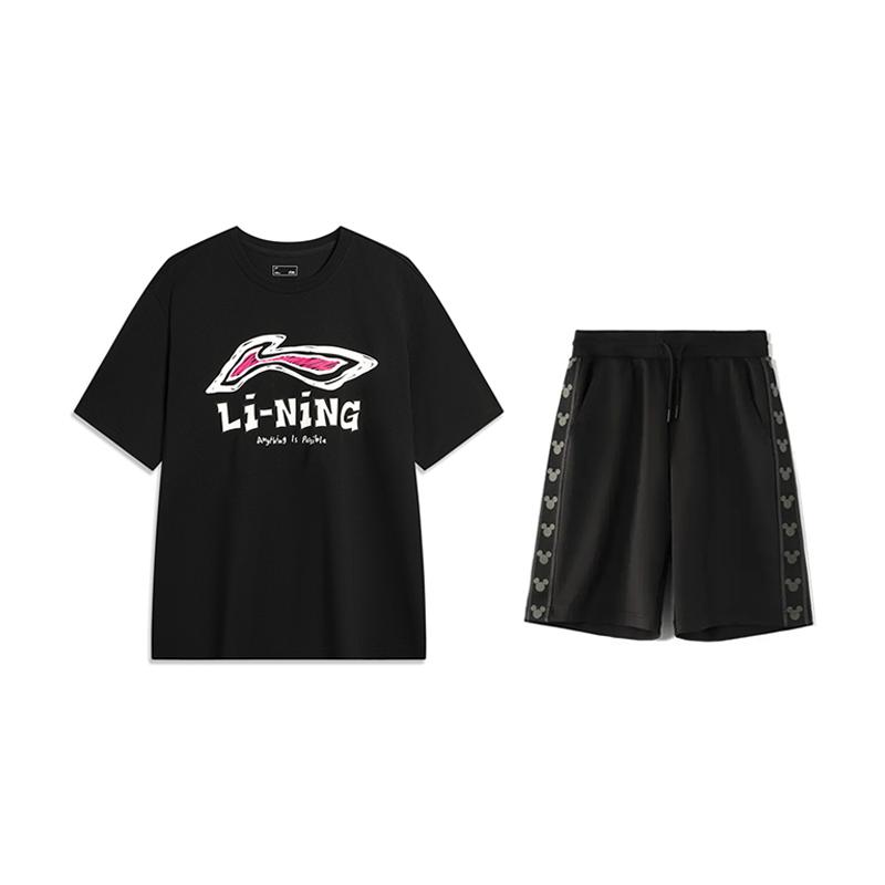 

Li-Ning Comfortable Loose Round Neck Short Sleeve Fashion Skin-Friendly Versatile Shorts Casual Sports Suit Unisex suit AHSU711-1+YKSV129-2 S