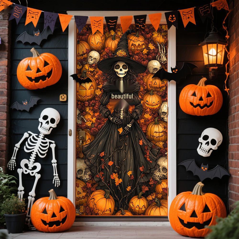 Halloween Polyester Door Sticker: Horror Atmosphere Background Decoration