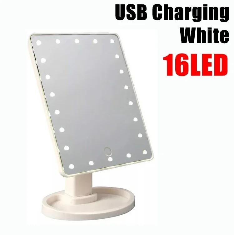 16LED Makeup Mirror 360° Rotating ABS Plastic Frame Desktop Cosmetic Mirror Battery Powered Portable Mirror For Lady Student
