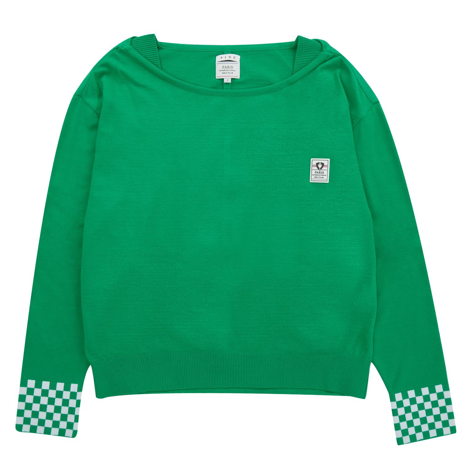 Pigc Women S Check Pattern Shirred Knit Green (Lfc230122) Green.Lfc230122/090