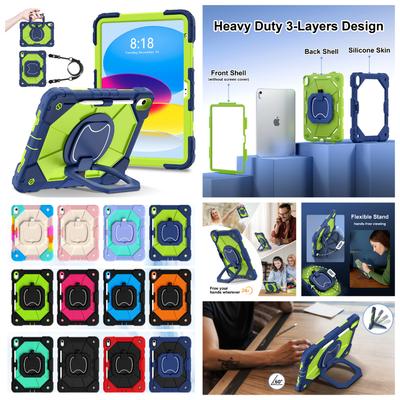 For Apple iPad (2025) 360° Rotating Grip Heavy Duty Protection Stand TPU+PC 3in1 Anti-knock Shockproof Tablets PC Case