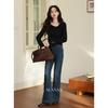 Luxiangnan Women's V-Neck Long Sleeve Slim Fit T-Shirt