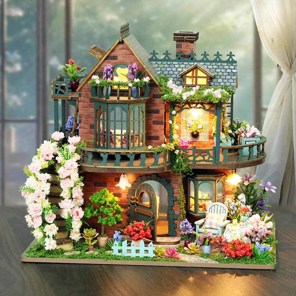 QmXCyzl DIY Dollhouse Miniature Kit for Beginners, Furniture, Room Decoration, 3D Architectural Model, No Dust Cover, Hobby, Handmade (Elf Garden)