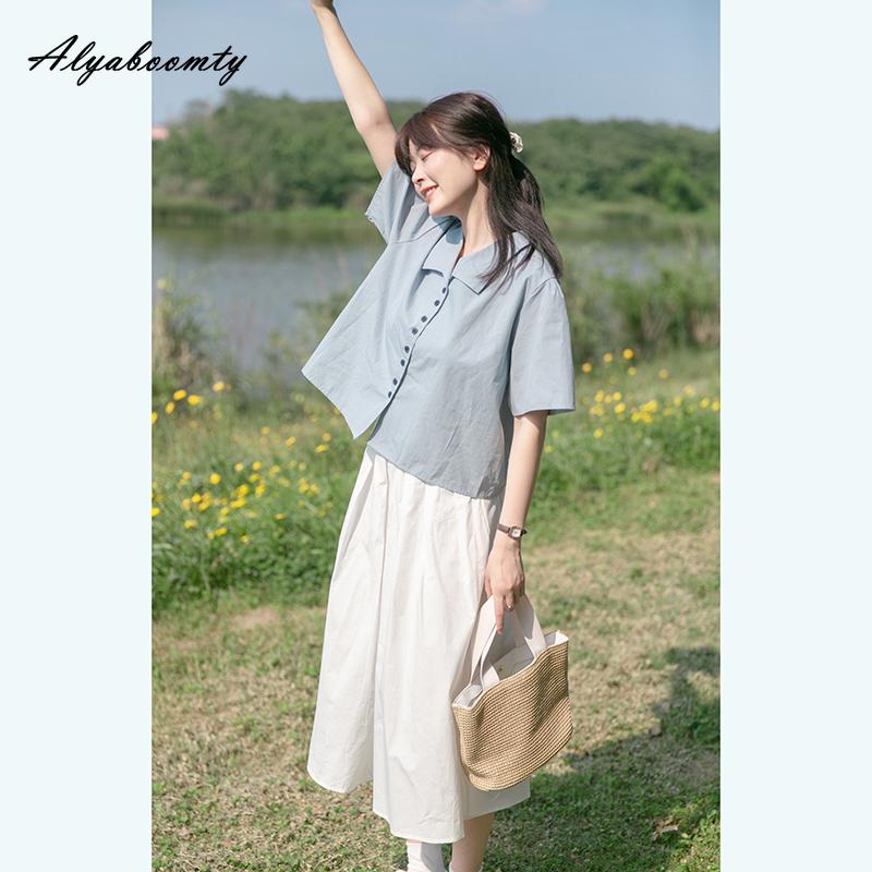 Japanese Mori Girl Summer Women White Midi Skirt High Waist Basic Casual Loose Cotton Skirt Sweet Basic Ladies' All-Match Skirts