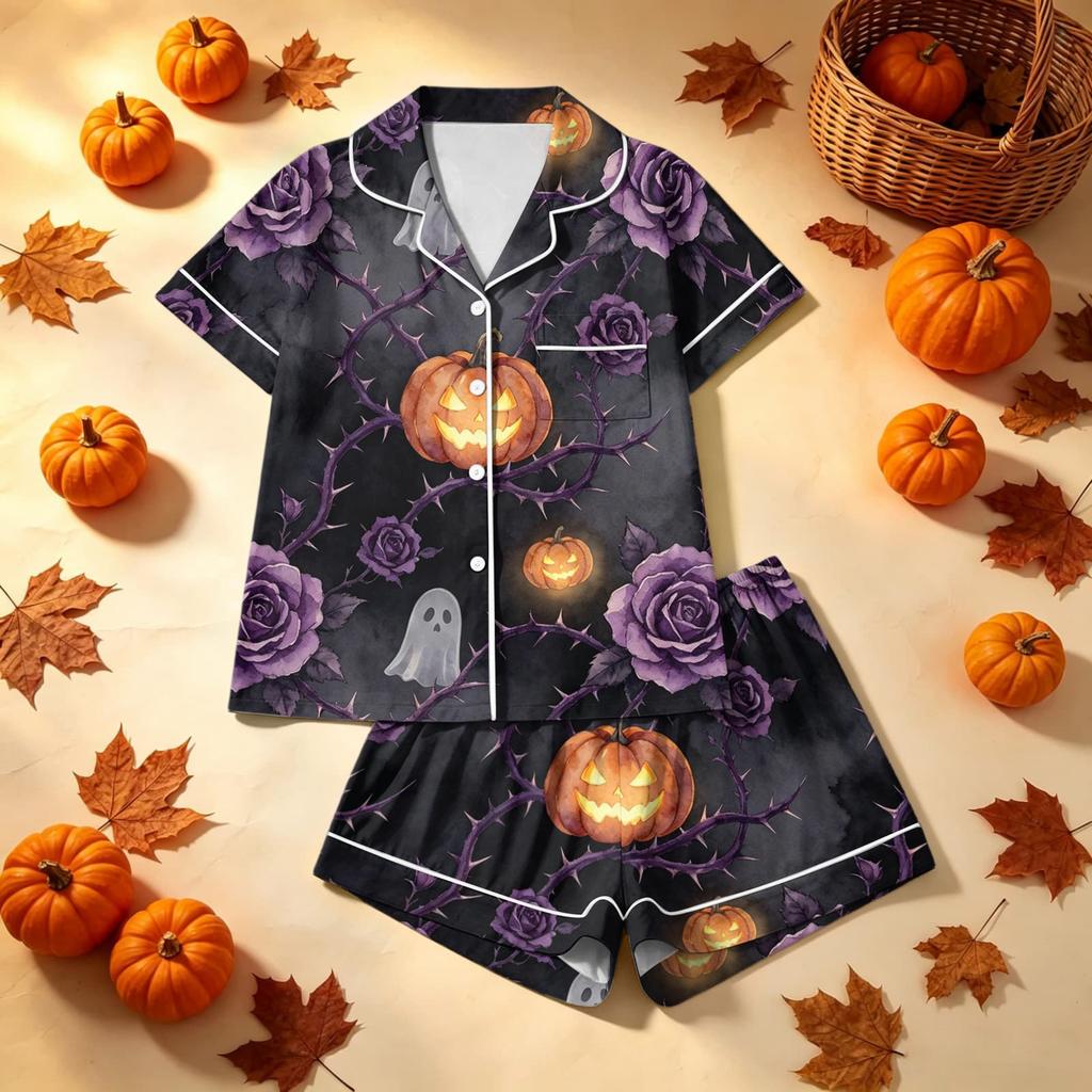 Women's Halloween Print Pajama Set Comfortable Casual Wear Two-Piece Sleepwear