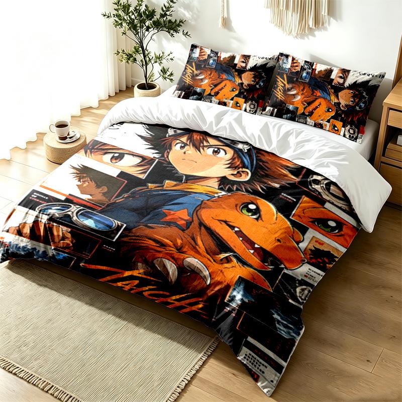 Digimon 3pc Duvet Cover Set Simple Modern Bedding Set Wrinkle Resistant Soft Fabric All Season Use a Perfect Gift