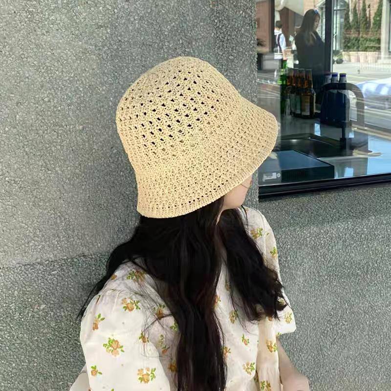Straw Dome Weave Bucket Hat Hollow Out Breathable Sun Hats Female Beach Cap Foldable Outdoor Japanese Lesure Fishierman Caps