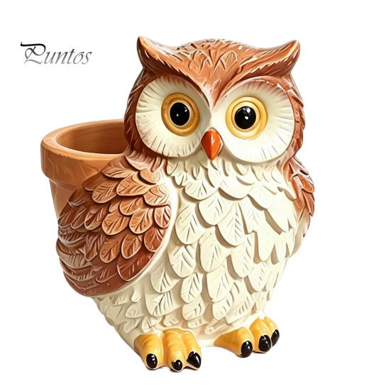 Hand Painted Owl Statue Cute Cartoon Planter, Resin Small Planter Pot, Decorative Micro Landscape Plant Pot for Succulents, Indoor Garden Balcony