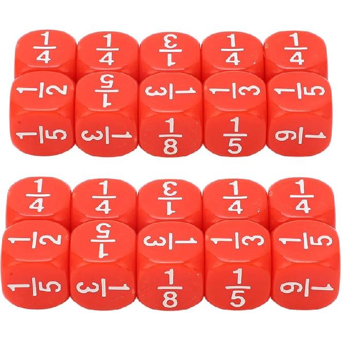 Fraction Dice, 20Pcs Multi Faceted Math Fraction Dices Fraction Dice Class Set Table Game Accessories for Kids Math Practice (Red)