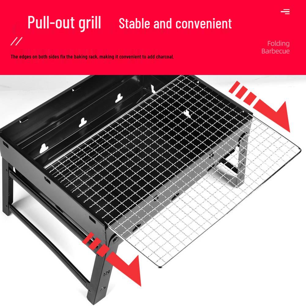 Portable Outdoor Charcoal BBQ Grill - Stainless Steel Folding Rack for Camping