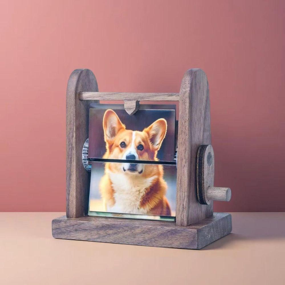 Hand Crank Rotation Photo Frame Wood Material Creative Design Hand Crank Photo Album Rotation Frame Desk Photo Book